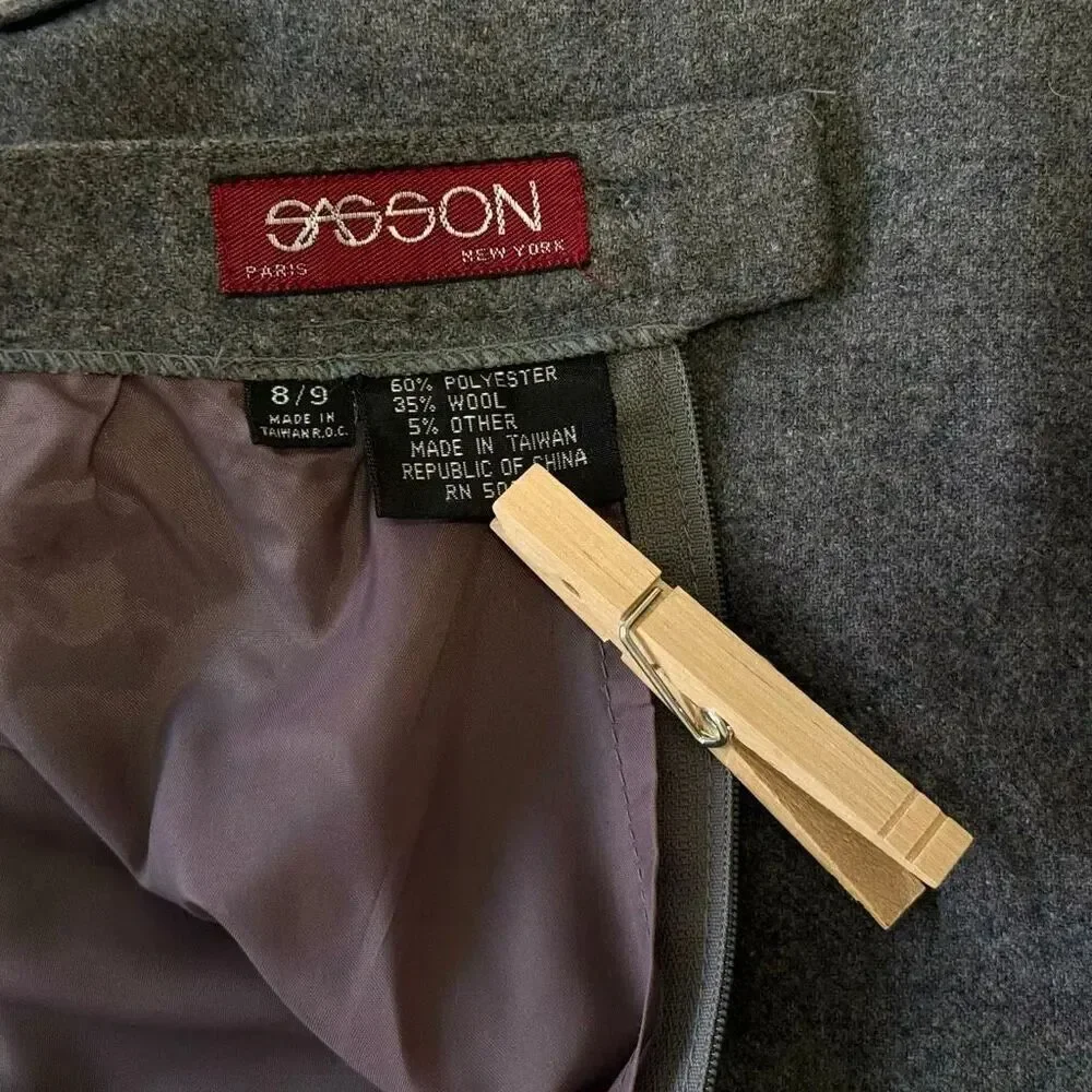 Vintage 80’s SASSON Gray Wool Blend Midi Skirt Sz 4 XS